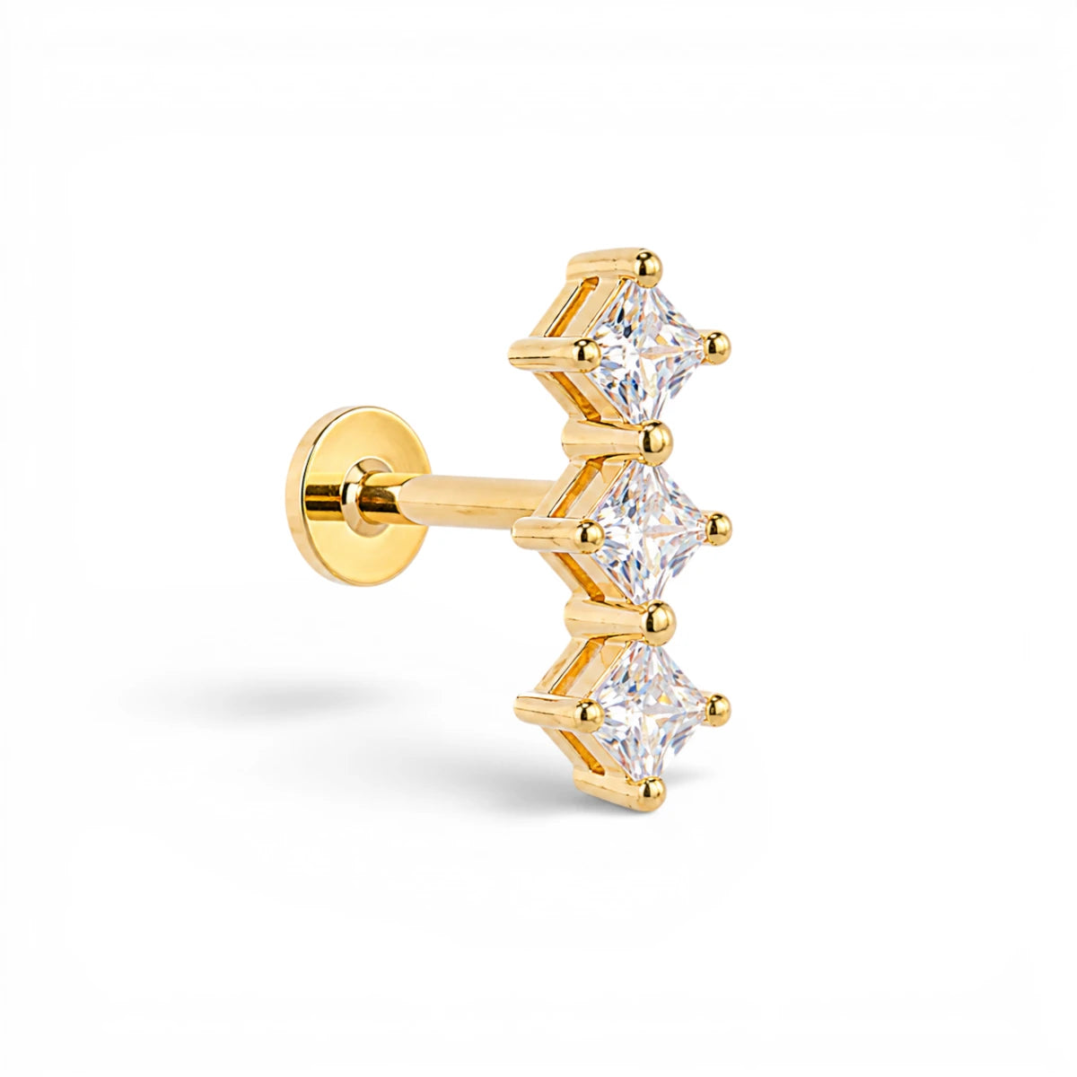 Princess 3 Stone Stud - 2mm