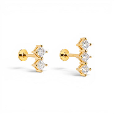 Princess 3 Stone Stud - 2mm